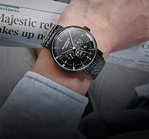 Vista 2 de Guanqin - Reloj de pulsera mecánico analógico automático para hombre, con banda de acero, fase lunar