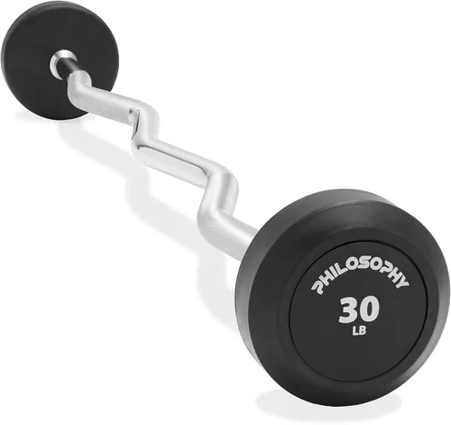 Vista 7 de Philosophy Gym Barra de Mancuerna de Goma Fija, Barra EZ Curl con Peso Precargado para Entrenamiento de Fuerza y Levantamiento de Pesas
