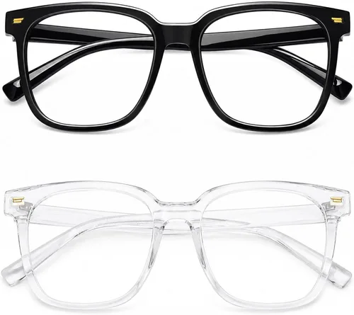 Vista 18 de PANNER Gafas cuadradas de gran tamaño con bloqueo de luz azul antideslumbrante para computadora Naranja claro
