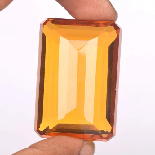 Vista 5 de Fabricación de joyas Citrino amarillo 76.50 Ct Corte esmeralda Citrino amarillo suelto, piedra natal facetada Gema de citrino amarillo, Gema