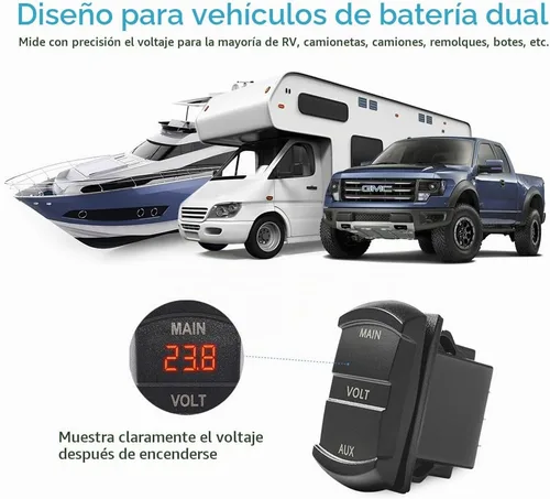 Vista 4 de MICTUNING - Voltímetro digital LED con panel doble, monitor de voltaje estilo interruptor basculante para camioneta, pickup y camión con paquete