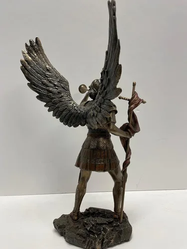 Vista 7 de Figura de Arcángel de 13 pulgadas - San Gabriel con cuerno de bronce fundido en frío