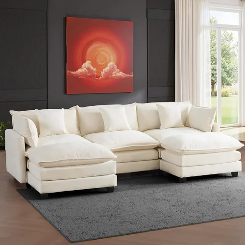 Vista 15 de Juego de sofá de 77" de chenilla en forma de nube con cojines, sofá cama de asiento profundo para apartamentos, 2 plazas que ahorra espacio