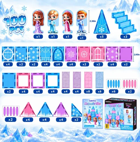 Vista 9 de GobiDex Juego de castillo de princesa de azulejos magnéticos de 100 piezas Multicolor
