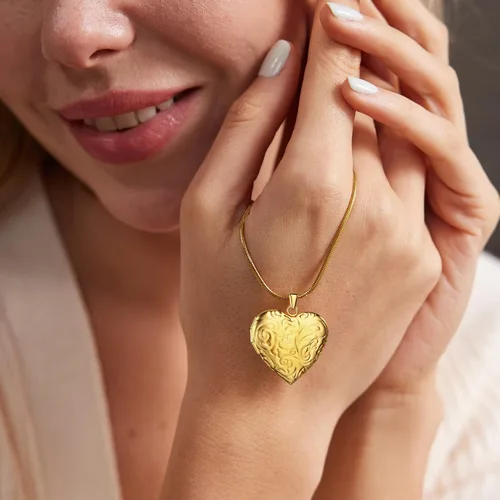 Vista 5 de Fanery sue Collar con medallón de corazón que sostiene imágenes, collares personalizados con fotos personalizadas, con imagen
