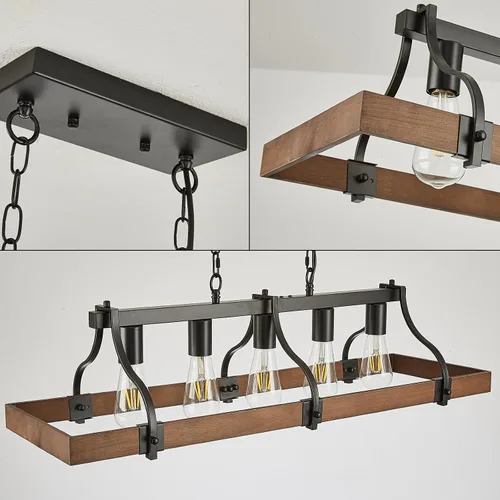 Vista 5 de Candelabros de granja para comedor, lámpara rústica de isla de cocina de 5 luces, techo rectangular industrial industrial negro