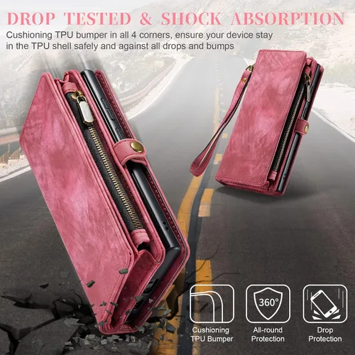 Vista 7 de Asuwish Funda de teléfono para Samsung Galaxy S22 Ultra 5G con cremallera, protector de pantalla de vidrio templado y tarjetero abatible, accesorios