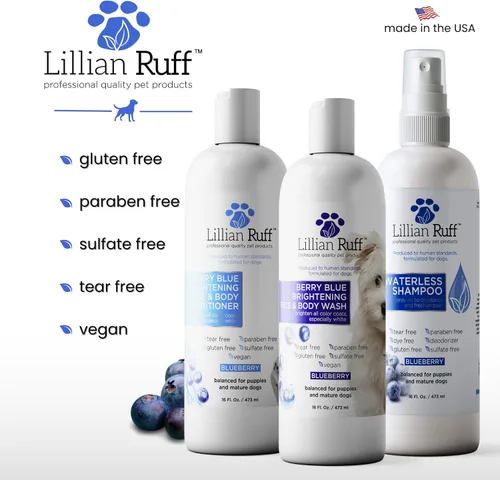 Vista 8 de Lillian Ruff PRO Formula Berry Blue Brilliance Bundle – Juego Eliminador Definitivo de Manchas de Lágrimas y Olores, Incluye Champú Berry Blue