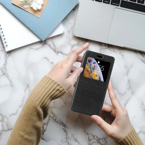 Vista 7 de Funda de piel sintética con ventana magnética invisible compatible con Unihertz Tank 2, cubierta de pantalla transparente inteligente con protección