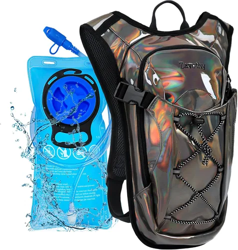 Vista 8 de Mochila de hidratación reflectante, paquete de hidratación, mochila de agua con vejiga de hidratación de 2 litros, esencial para festivales, paquete
