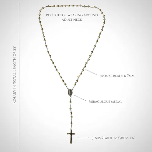 Vista 6 de Nazareth Store Collar con cuentas de rosario de bronce de la Segunda Guerra Mundial con diseño de combate, medalla milagrosa con crucifijo, Zinc, No