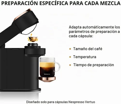 Vista 5 de Nespresso Vertuo Next - Máquina de café y espresso de De'Longhi con espumador de leche, 37.2 fl oz, color negro mate de lujo, oro rosa