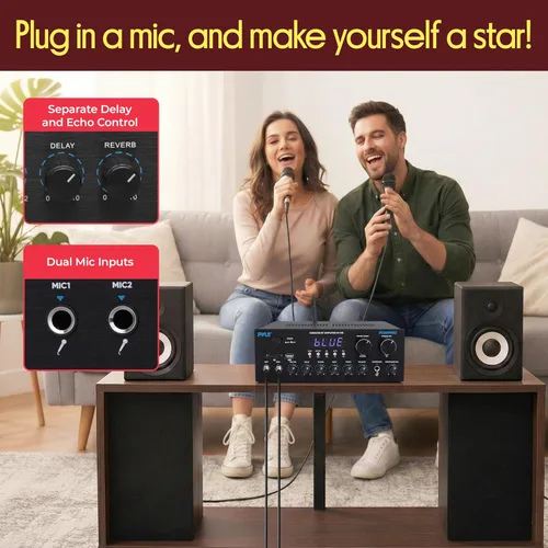 Vista 4 de Pyle Amplificador de Transmisión Inalámbrica Bluetooth, Receptor de Audio para Hogar Multicanal de 200W con Entrada/Salida de Alta Definición