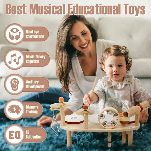 Vista 3 de Juego de Tambores para Niños - Juguetes Montessori para Niños de 2 Años, Niño o Niña, Regalos de Cumpleaños, 11 en 1 Instrumentos Musicales