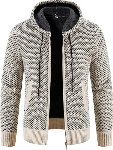 Vista 7 de Chaqueta de punto para hombre, manga larga, ajuste regular, con capucha, casual, holgada, con cordón #01 Verde Ejército