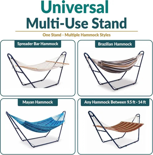 Vista 6 de Sunnydaze soporte para hamaca universal multiuso de acero resistente de 550 libras de capacidad, para 2 personas, para hamacas de 9 a 14 pies de Azul