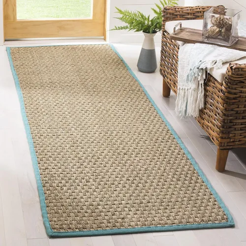 Vista 48 de SAFAVIEH Natural Fiber Collection NF114A - Alfombra de pasillo de hierba marina con patrón de tejido de cesta y borde, de 2 pies 6 pulgadas x 16
