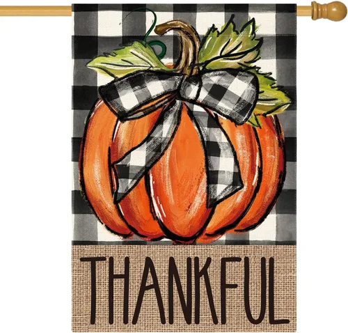Vista 8 de AVOIN colorlife Bandera de jardín de Acción de Gracias de otoño, calabaza agradecida, 12 x 18 pulgadas Doble cara, resistente a la intemperie y a