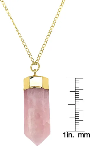 Vista 4 de American Coin Treasures Collar chapado en oro con punta de lápiz de cuarzo rosa, Zinc, Cuarzo