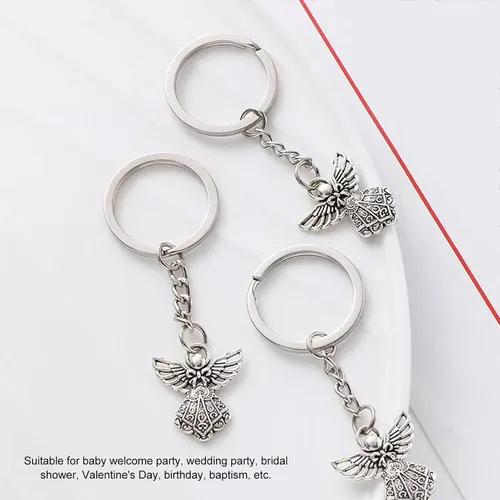 Vista 8 de TOPINCN 50Pcs Angel Pendant Keychain, Vintage Angel Charm Keychain Zinc Alloy Auspicious Meaning Guardian Angel Keyfor Women Girls Baby Baptism