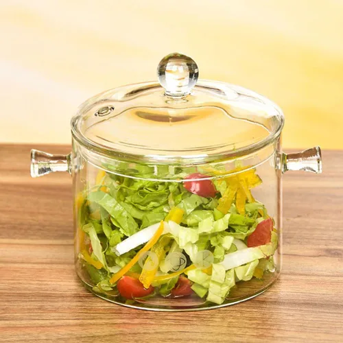 Vista 3 de GANAZONO Olla de cocina de vidrio con tapa, resistente al calor, olla de vidrio de borosilicato, olla de doble asa para cocina casera, cocina