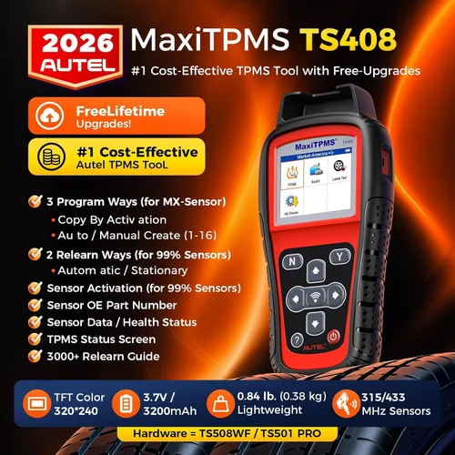 Vista 2 de Autel MaxiTPMS TS408 TPMS Herramienta de reaprendizaje, escáner de programación TPMS 2026 Lite Ver. de TS501 Pro TS508WF TS601, sensores