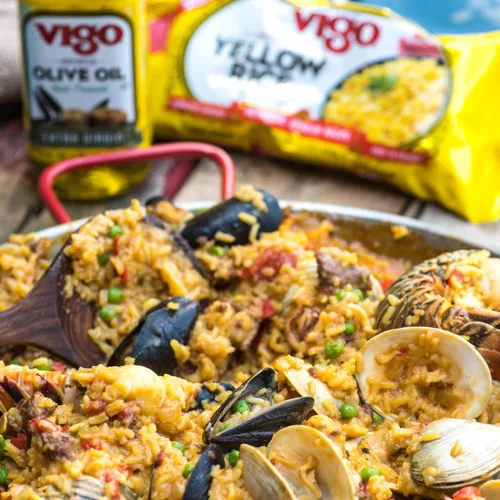Vista 8 de Vigo Auténtica paella valenciana, cena de arroz amarillo y mariscos, receta española (cena de arroz amarillo y mariscos, 19 onzas (paquete de 6))