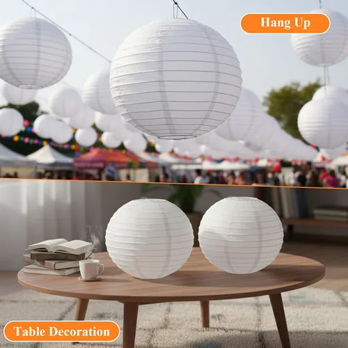 Vista 6 de 30 linternas de papel blanco, a granel de 10 pulgadas decorativas colgantes de bola redonda de papel lámparas de papel chino japonés lámpara
