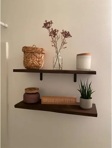 Vista 6 de Soportes de esquina de acero negro en L para estantes, soportes decorativos de montaje en pared, soportes angulares para estantes con tornillos