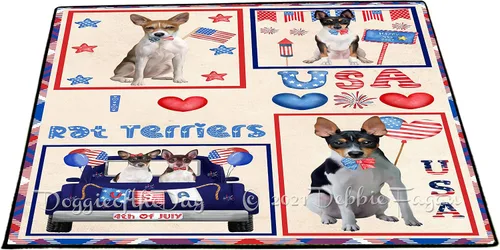 Vista 13 de Doggie of the Day Tapete Rat Terrier para perros, 4 de julio, Día de la Independencia, el mejor felpudo para perro, decoración protectora, arte