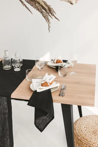 Vista 6 de Pure 100% Linen Table Runner - Thick 260-GSM 15x72-inch Black Table Runner - Natural Fiber Dining Table Runners