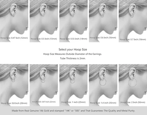 Vista 5 de Aretes de aro de oro de 14 quilates, 1 pulgada de diámetro, Metal