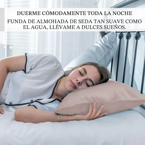 Vista 6 de Funda de almohada de seda de morera natural para cabello y piel, tamaño Queen, 20 x 30 pulgadas, funda de almohada de seda con cremallera oculta