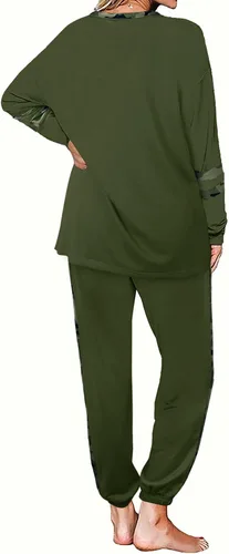Vista 139 de Aloodor conjunto deportivo de 2 piezas para mujer, con sudadera con cuello redondo, sin botones