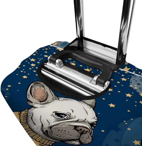 Vista 3 de Kuizee Funda para maleta, diseño de bulldog francés, cielo estrellado, azul, protector de equipaje de viaje, a prueba de polvo, elástico, duradero