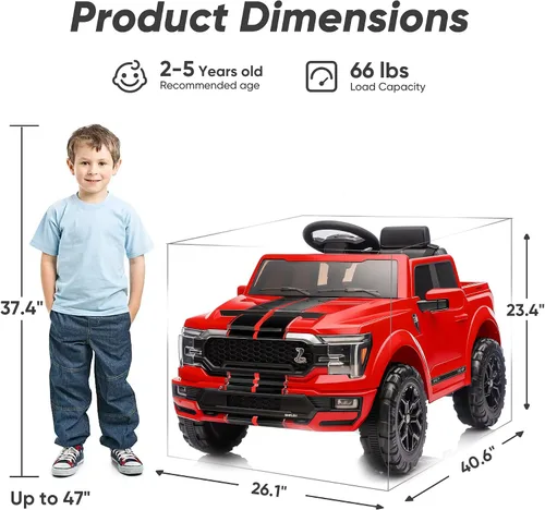 Vista 8 de Hikiddo Ford Shelby F-150 - Camión con licencia para niños, automóvil eléctrico de 12 V para niños de 3 a 6 años con control remoto, color rojo