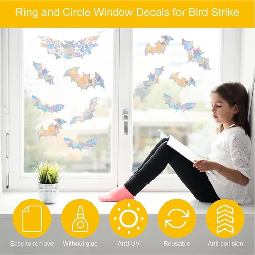Vista 3 de 15 adhesivos para ventana de murciélagos, calcomanías anticolisión para salvar a los pájaros de colisiones, adhesivos de vinilo prismático no Bate