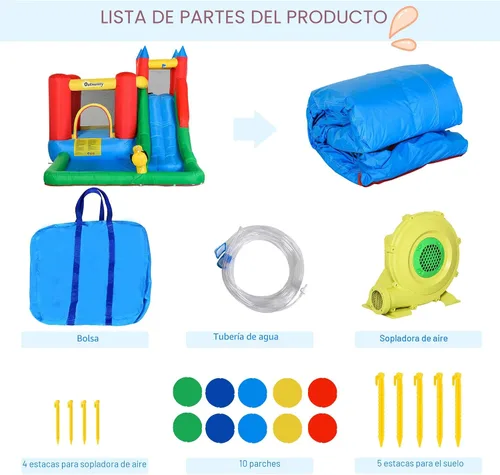 Vista 5 de Outsunny Tobogán acuático inflable 6 en 1 para niños con piscina, cañón de agua, pared de escalada, inflador incluido, castillo de salto para niños
