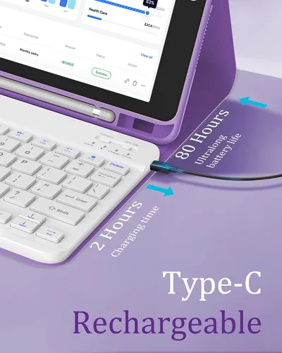 Vista 6 de Funda con teclado para iPad de 9ª generación 2021 de 10.2 pulgadas, teclado inalámbrico recargable desmontable para iPad de 8ª/7ª generación Sin