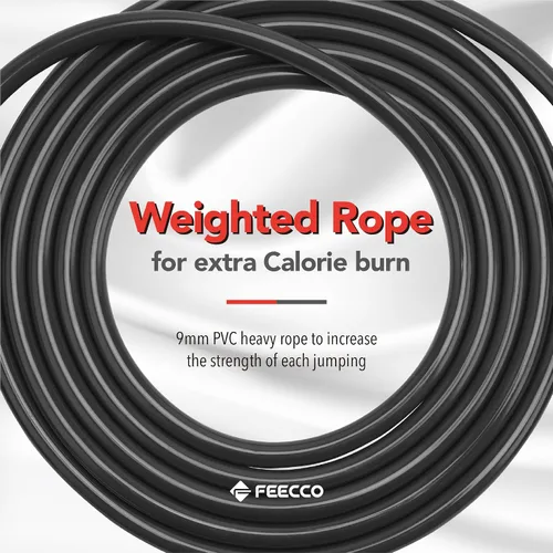 Vista 5 de FEECCO Weighted Jump Rope for Men, PVC Rope with Metal Handles and Ball Bearings