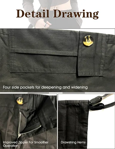 Vista 5 de Pantalones cargo de cintura alta para mujer, holgados, pierna ancha, pantalones casuales Y2K con 6 bolsillos, cordón en los tobillos, color negro