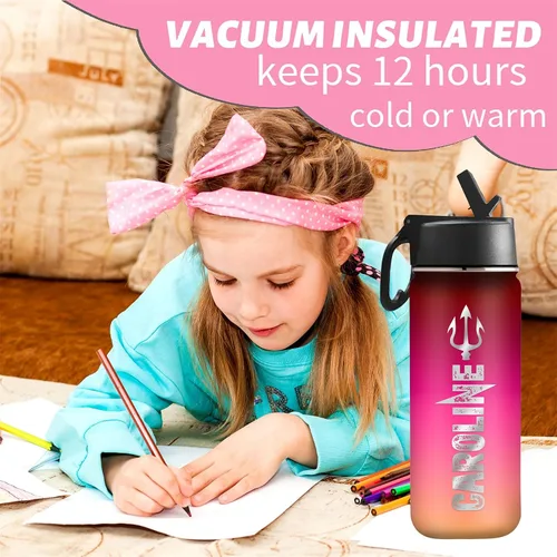 Vista 6 de Botella de agua personalizada, botella de agua deportiva personalizada con nombre, botella de acero inoxidable aislada al vacío con tapa