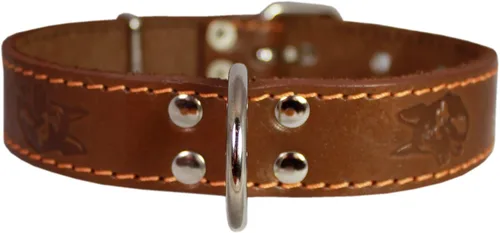 Vista 4 de Collar de perro de cuero genuino de 1.25 x 22 pulgadas, se adapta a cuello de 15 a 20 pulgadas, marrón