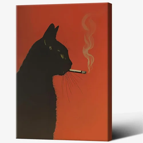 Vista 18 de Póster abstracto vintage de animales retro, dos gatos amarillos sosteniendo pistolas, pintura divertida acuarela gato lienzo arte de pared