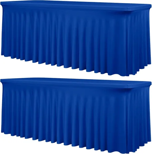 Vista 26 de fani Paquete de 2 faldas de mesa elásticas negras para mesa rectangular de 6 pies, manteles elásticos de elastano lavables con falda, mantel