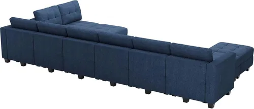 Vista 9 de Belffin Sofá modular modular en forma de U con asientos de almacenamiento, sofá seccional convertible con diván reversible, color azul