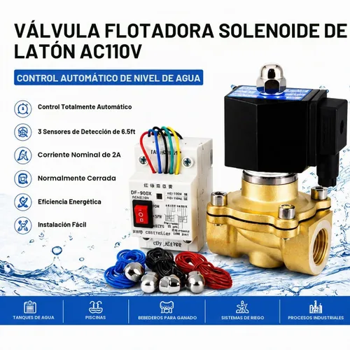 Vista 2 de Válvula de flotador solenoide de latón AC110V, control automático