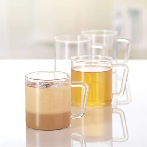 Vista 2 de Borosil VCLM305 Vision Classic - Taza grande (4 unidades), transparente, ligera y duradera, para café, té o leche, resistente al calor, apta