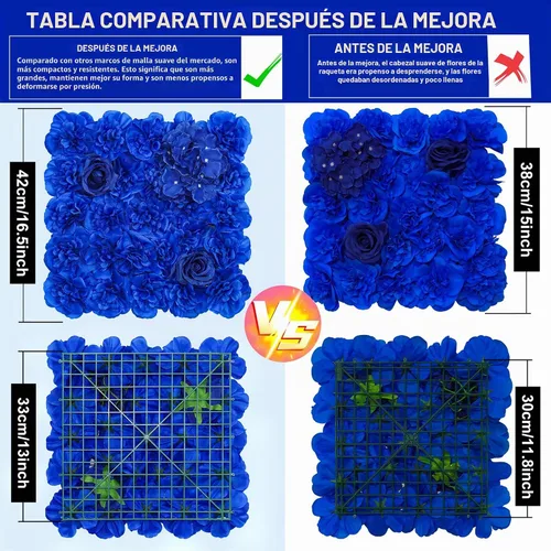Vista 7 de Telón de fondo de pared de flores, 12 piezas de 16.5 x 16.5 pulgadas, panel de pared floral de rosa de seda artificial, decoración de pared ideal