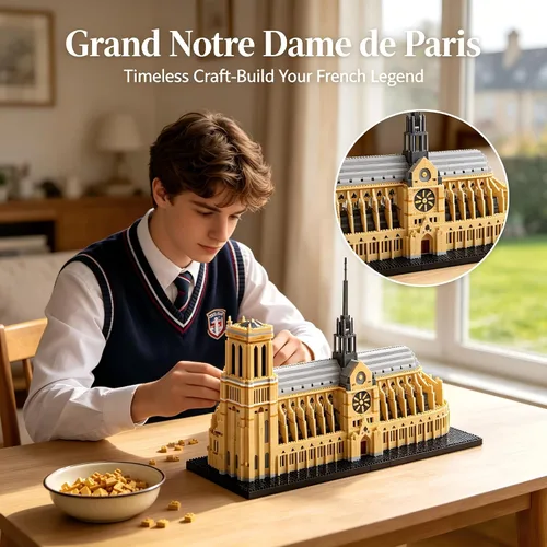 Vista 5 de KLMEi Juego de bloques de construcción de arquitectura famosa mundial, Notre Dame de París, 7380 piezas, kit de modelo grande creativo para adultos